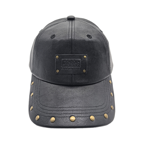 Structured Baseball Cap With Embossed Leather Patch & Rivet Decor