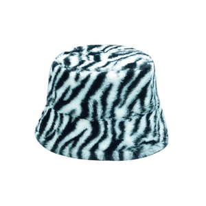 Black & White Zebra Print Faux Fur Bucket Winter Hat