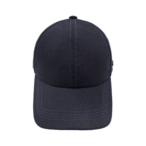 Dark Navy Twill Woven Winter Baseball Cap With Side Leather Tag