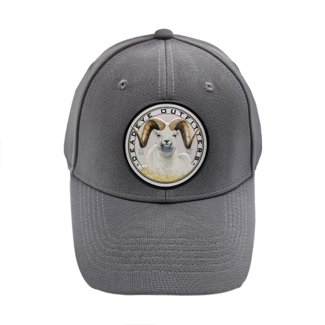 Gray Cotton Twill 6 Panel Casual Dad Cap With Circular Ram Sheep PVC Patch Logo