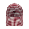 Red White Gingham Plaid 6 Panel Baseball Cap With Oval Embossed Metal Logo