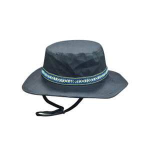 Ethnic Trim Wide Brim Outdoor Bucket Hat