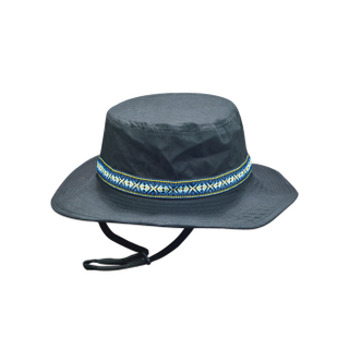 Ethnic Trim Wide Brim Outdoor Bucket Hat