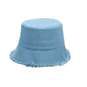 Light Blue Frayed Denim Bucket Hat