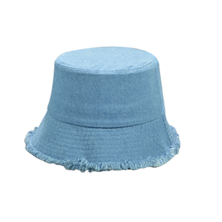 Light Blue Frayed Denim Bucket Hat