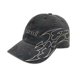 Acid Washed Distressed Cotton Dad Hat With Front Logo & Tribal Flame Side Embroidery