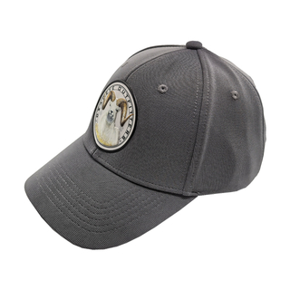Gray Cotton Twill 6 Panel Casual Dad Cap With Circular Ram Sheep PVC Patch Logo