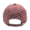 Red White Gingham Plaid 6 Panel Baseball Cap With Oval Embossed Metal Logo