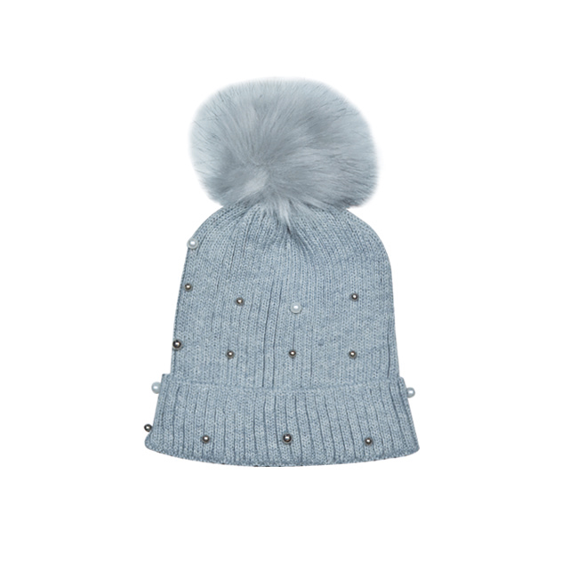 Dark Teal Gold Star & Dot Pom Pom Knit Winter Beanie Hat