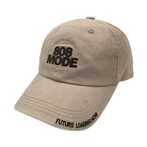 Washed Cotton Twill Dad Hat With Front & Brim Text Embroidery