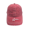 Washed Distressed Baseball Cap With White Star Outline Embroidery