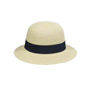 Classic Black Ribbon Cloche Style Straw Outdoor Sun Hat