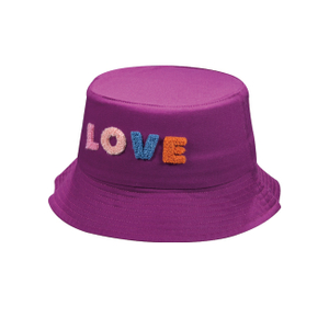 Purple "LOVE" Chenille Letter Bucket Hat