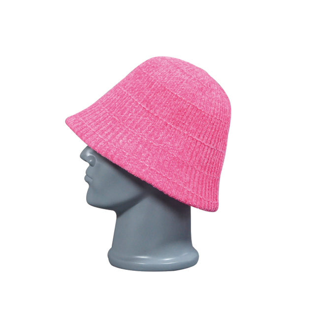 Light Pink Ribbed Knit Bucket Winter Hat