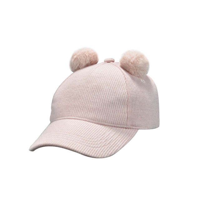 Kids Pastel Cat Face Rainbow Pom Pom Baseball Cap