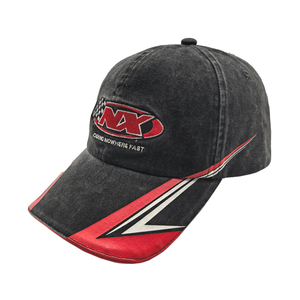 Vintage Washed Racing Baseball Cap With Front Logo Embroidery & Brim Stripe Print