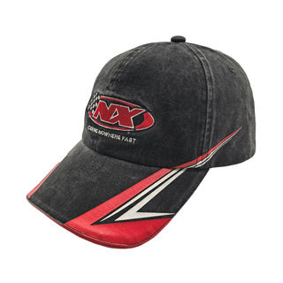 Vintage Washed Racing Baseball Cap With Front Logo Embroidery & Brim Stripe Print