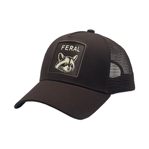 Trucker Mesh Cap With Square Embroidered Patch Raccoon FERAL Logo