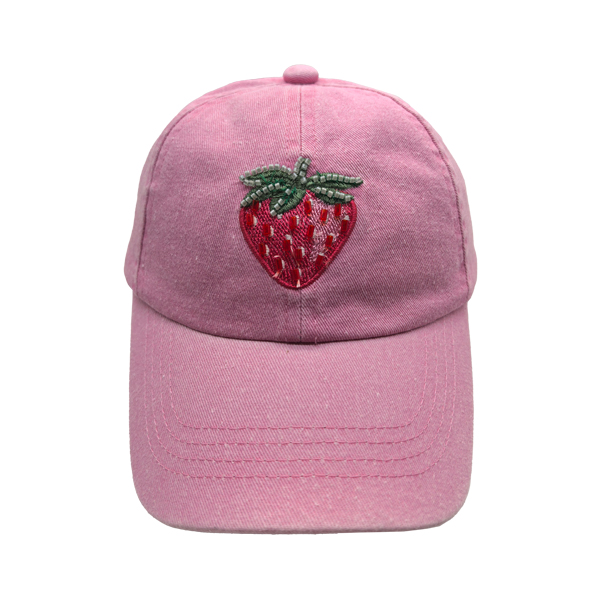 Pigment Washed Dad Hat With 3D Strawberry Embroidery