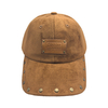 Structured Baseball Cap With Embossed Leather Patch & Rivet Decor