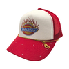 High Crown Trucker Cap With Flame Glitter Print & Decor Gold Chain