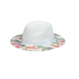 Tropical Floral Print Fedora Style Straw Outdoor Sun Hat