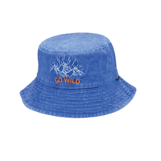 "Go Wild" Mountain Embroidered Washed Cotton Bucket Hat