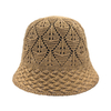Khaki Hollow Crochet Knit Short Brim Bucket Hat