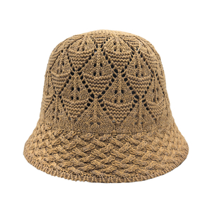 Khaki Hollow Crochet Knit Short Brim Bucket Hat