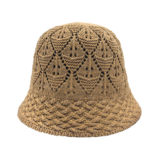 Khaki Hollow Crochet Knit Short Brim Bucket Hat