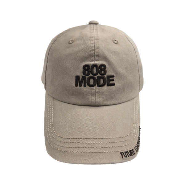 Washed Cotton Twill Dad Hat With Front & Brim Text Embroidery