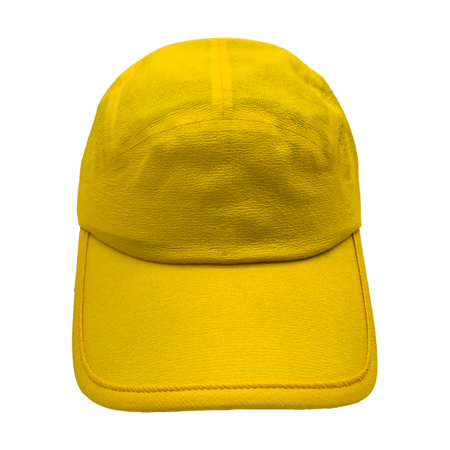 Bright Yellow Crinkle Wrinkle Quick Dry 5 Panel Lightweight Running Sports Cap