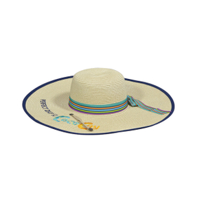 Rainbow Ribbon Embroidered Wide Brim Straw Sun Hat
