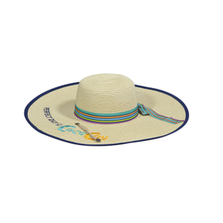 Rainbow Ribbon Embroidered Wide Brim Straw Sun Hat