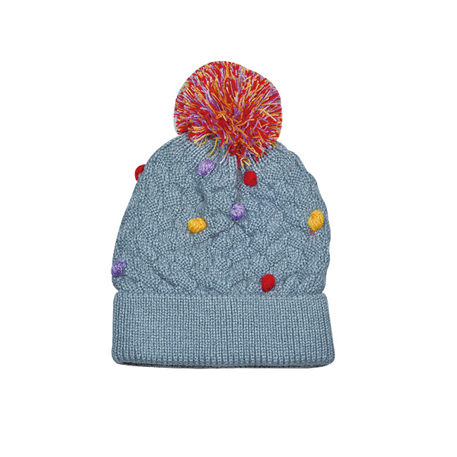 Dark Teal Gold Star & Dot Pom Pom Knit Winter Beanie Hat