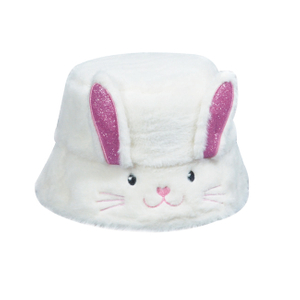 Kids White Bunny Face Faux Fur Bucket Winter Hat