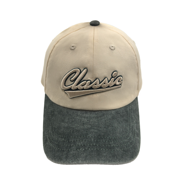 Two-Tone Contrast Washed Cotton Twill Baseball Cap With 3D Puff Classic Embroidery Logo