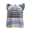 Pastel Multicolor Plaid Cat Ear Baseball Cap With Oval Champion Embroidery