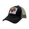 Navy Half Mesh 6 Panel Trucker Cap With Guanaco Llama Square Woven Patch