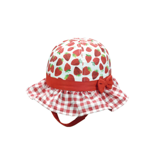 Strawberry Print & Gingham Bucket Hat with Bow