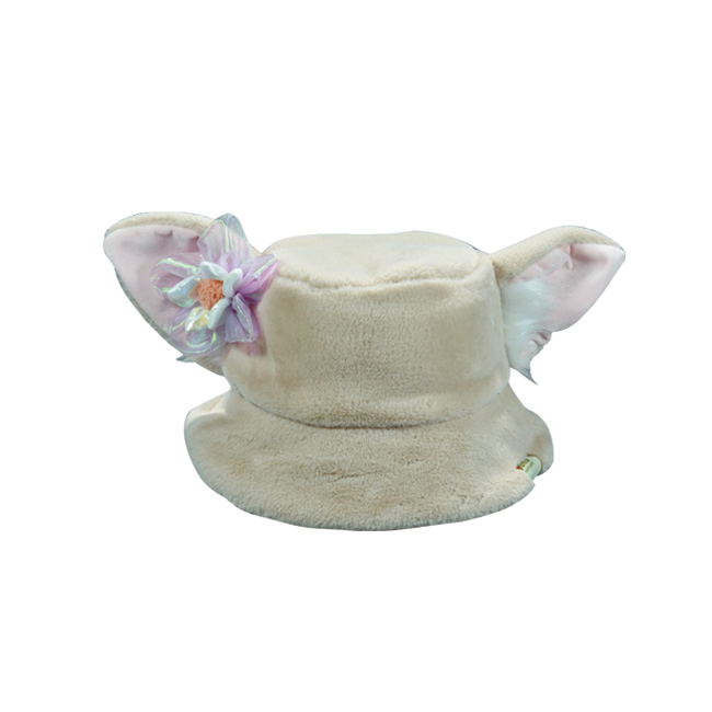 Kids White Bunny Face Faux Fur Bucket Winter Hat