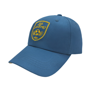 6 Panel Structured Cotton Twill Baseball Cap With Yellow Shield Soccer Embroidery
