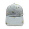 Washed Denim Dad Hat With All Over Lemon Embroidery