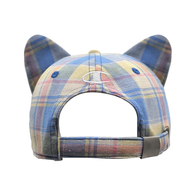 Pastel Multicolor Plaid Cat Ear Baseball Cap With Oval Champion Embroidery