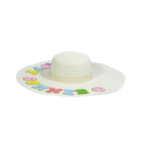 Happy Summer Letter Patch Wide Brim Straw Outdoor Sun Hat