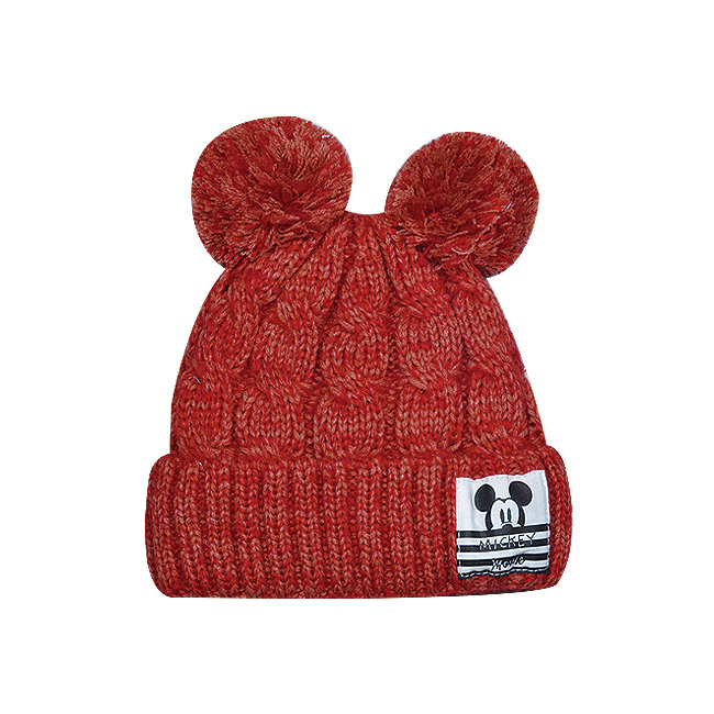 Kids Disney Mickey Mouse Knit Beanie Hat with Pom Pom Ears