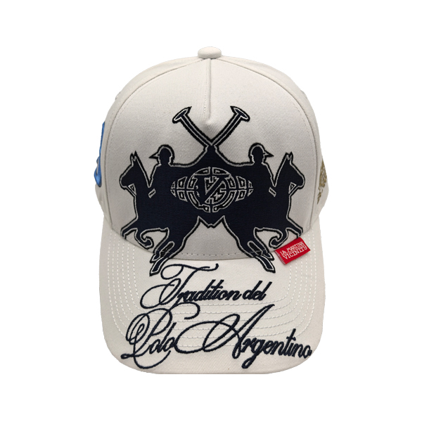 polo themed baseball cap, heavy multi‑color embroidery hat, black cotton twill casual cap