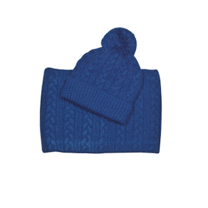 Royal Blue Cable Knit Pom Pom Beanie & Scarf Winter Set