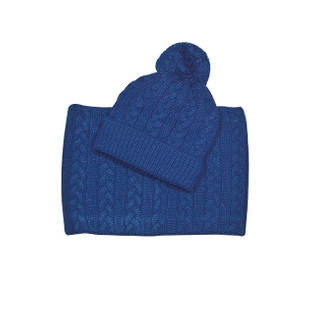 Royal Blue Cable Knit Pom Pom Beanie & Scarf Winter Set