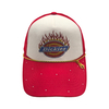 High Crown Trucker Cap With Flame Glitter Print & Decor Gold Chain